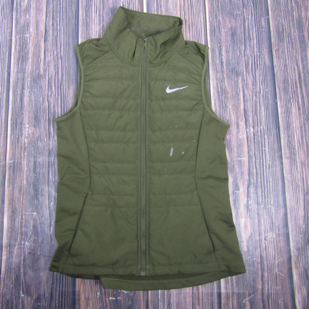 Nike Running Vest Womens Small Green Quilted Full Zip Sleeveless Jacket Athletic